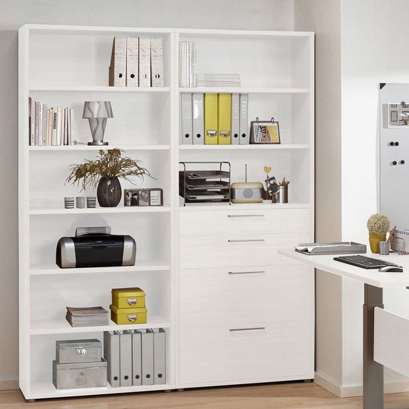 Prima Bookcase 2 Shelves with 2 Drawers + 2 File Drawers in White