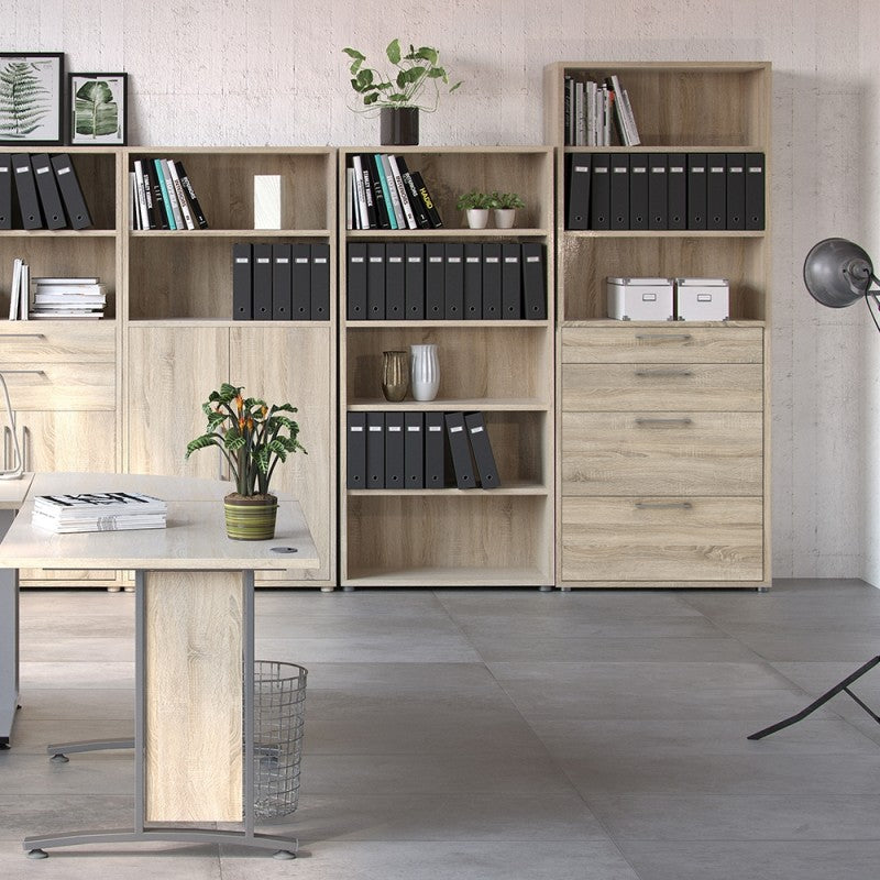 Prima Bookcase 2 Shelves with 2 Drawers + 2 File Drawers in Oak