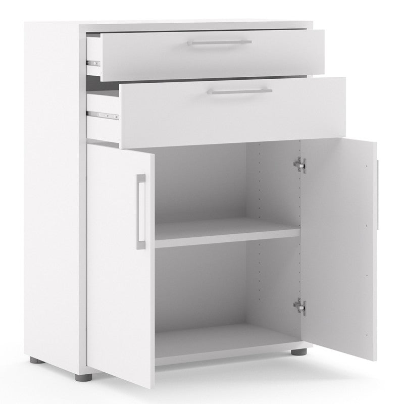 Prima Bookcase 1 Shelve with 2 Drawers and 2 Doors in White
