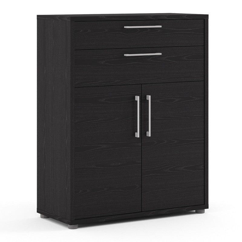 Prima Bookcase 1 Shelve with 2 Drawers and 2 Doors in Black Woodgrain