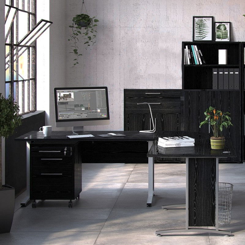 Prima Bookcase 1 Shelve with 2 Drawers and 2 Doors in Black Woodgrain