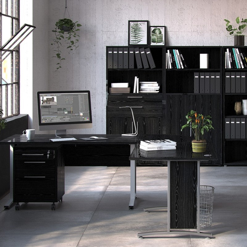 Prima Corner desk top in Black Woodgrain with Silver grey steel legs