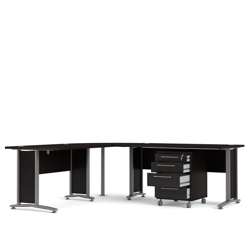 Prima Corner desk top in Black Woodgrain with Silver grey steel legs