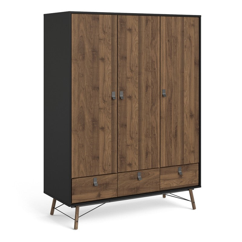 Ry Wardrobe 3 doors + 3 drawers Matt Black Walnut