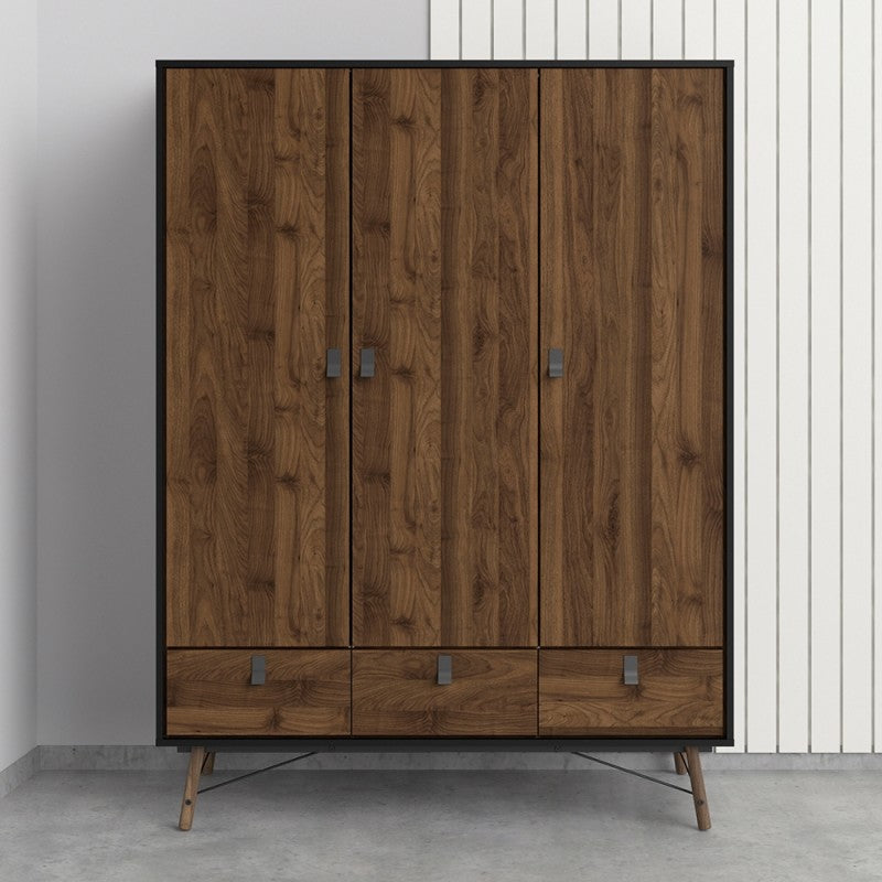 Ry Wardrobe 3 doors + 3 drawers Matt Black Walnut