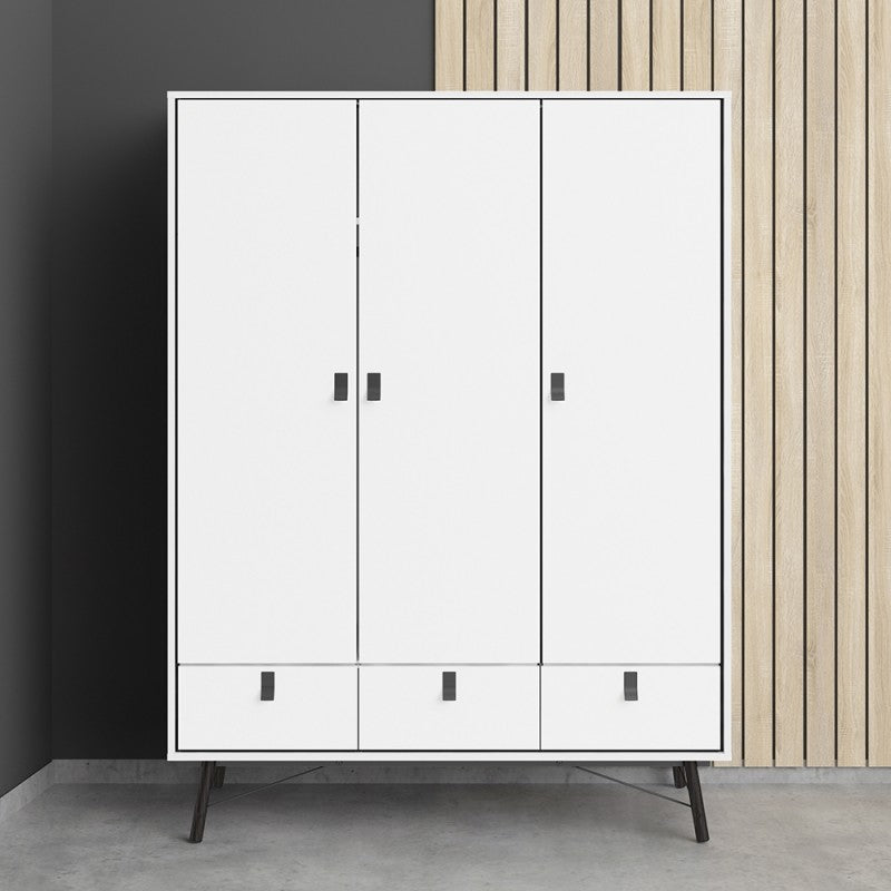 Ry Wardrobe 3 doors + 3 drawers Matt White