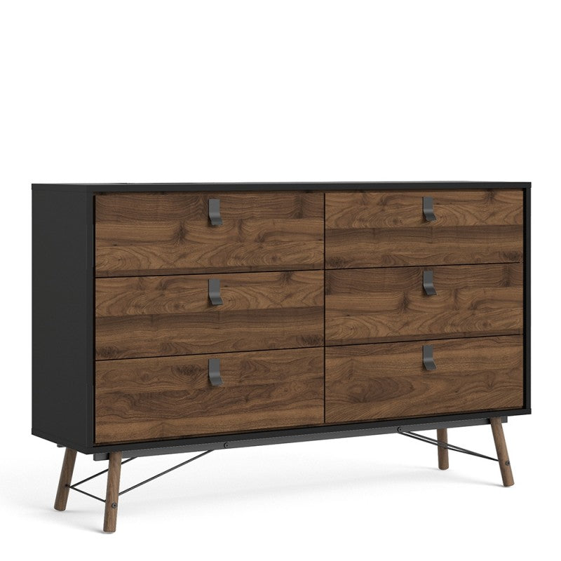 Ry Wide double chest of drawers 6 drawers Matt Black Walnut