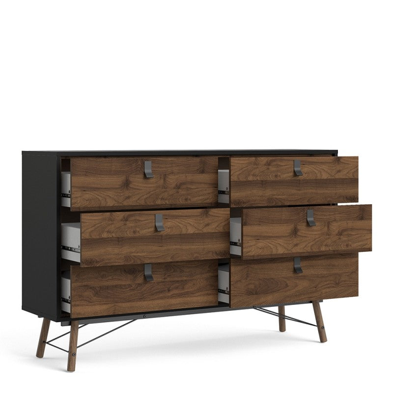 Ry Wide double chest of drawers 6 drawers Matt Black Walnut