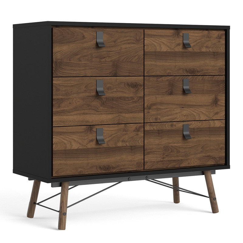 Ry Double chest of drawers 6 drawers Matt Black Walnut