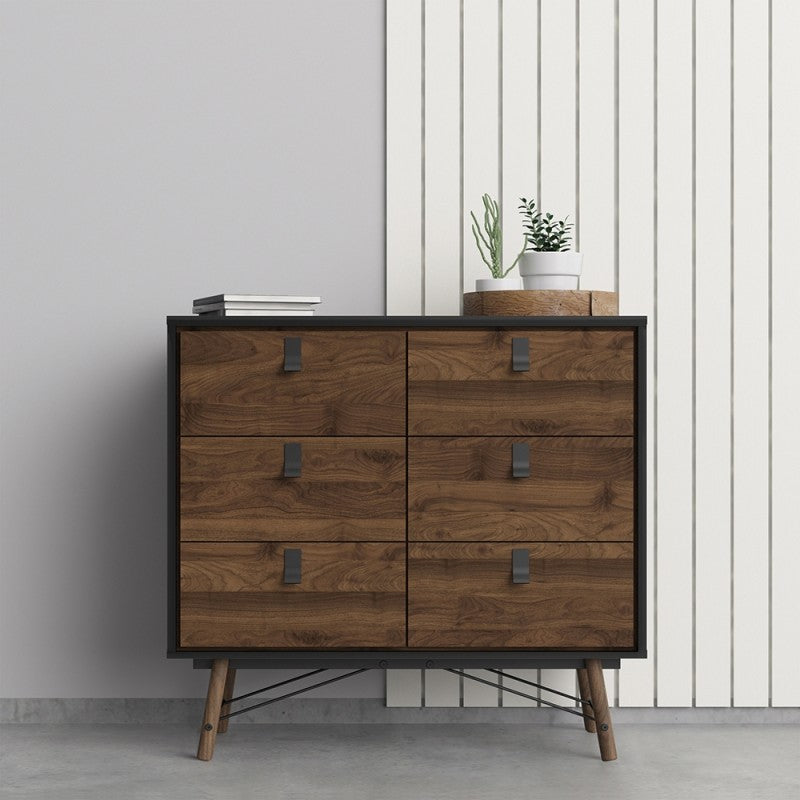 Ry Double chest of drawers 6 drawers Matt Black Walnut