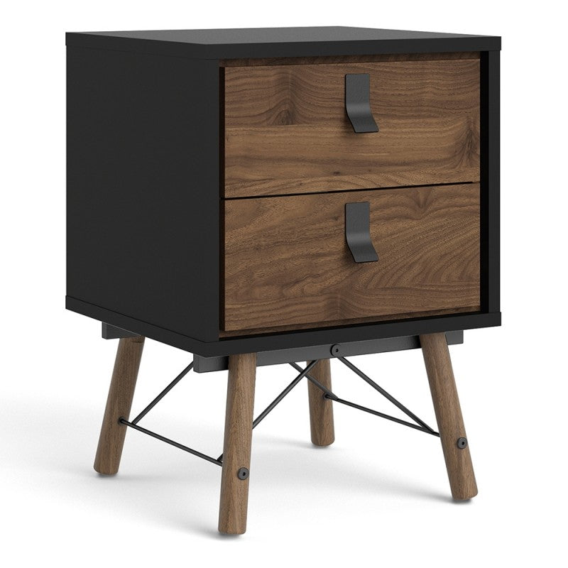 Ry Bedside cabinet 2 drawer Matt Black Walnut