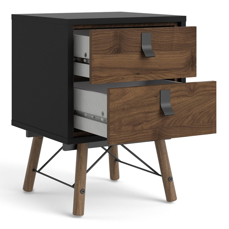 Ry Bedside cabinet 2 drawer Matt Black Walnut