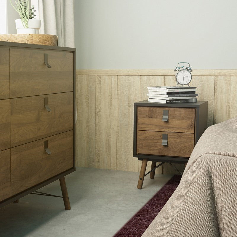 Ry Bedside cabinet 2 drawer Matt Black Walnut