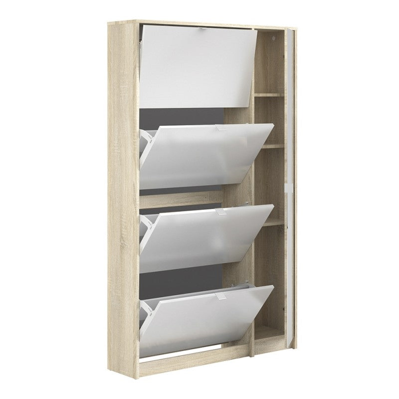 Shoe cabinet w. 4 tilting doors and 2 layers +  1 mirror door