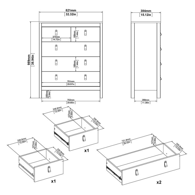 Barcelona Chest 3+2 drawers in Matt Black