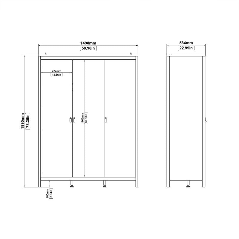 Barcelona Wardrobe with 3 doors in Matt Black