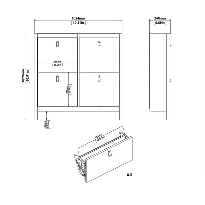 Barcelona Shoe cabinet 4 compartments in Matt Black