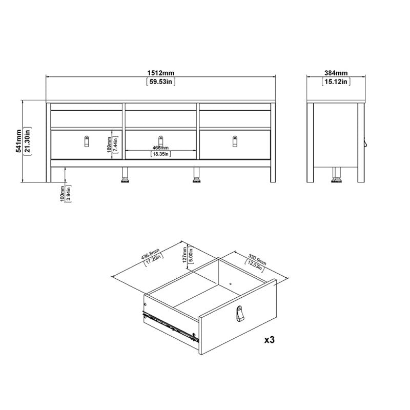 Barcelona Tv-unit 3 drawers in White