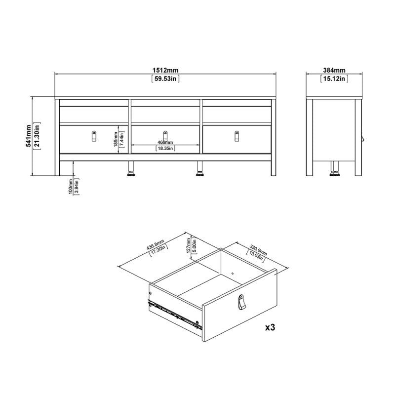 Barcelona Tv-unit 3 drawers in Matt Black