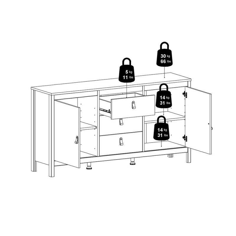 Barcelona Sideboard 2 doors + 3 drawers  in Matt Black