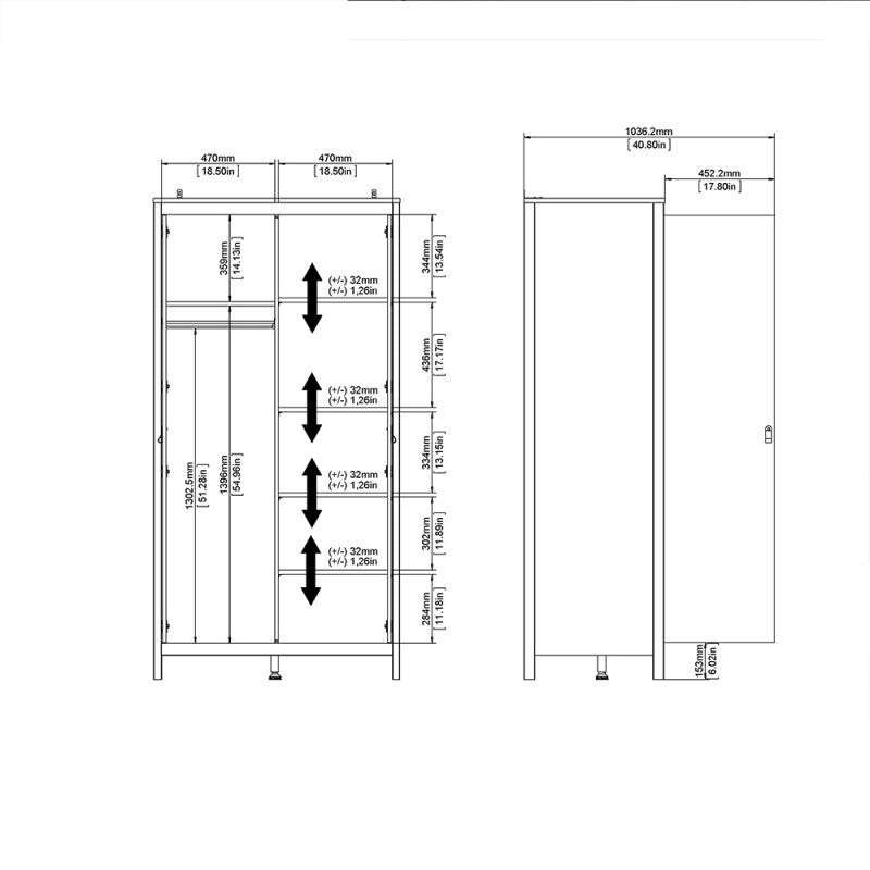 Barcelona Wardrobe with 2 doors in Matt Black