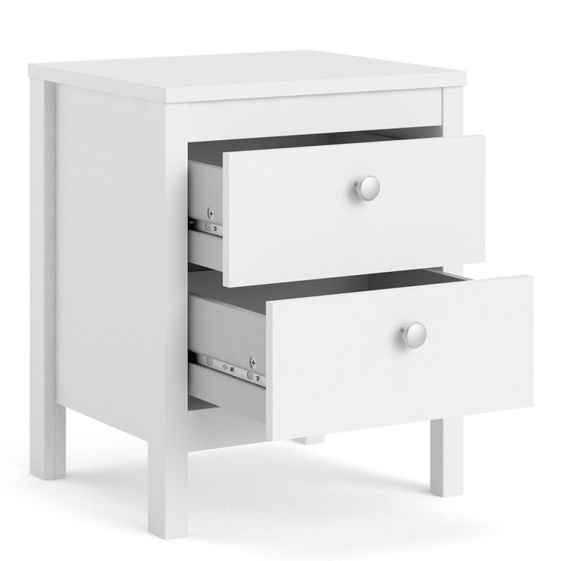 Madrid Bedside Table 2 drawers in White