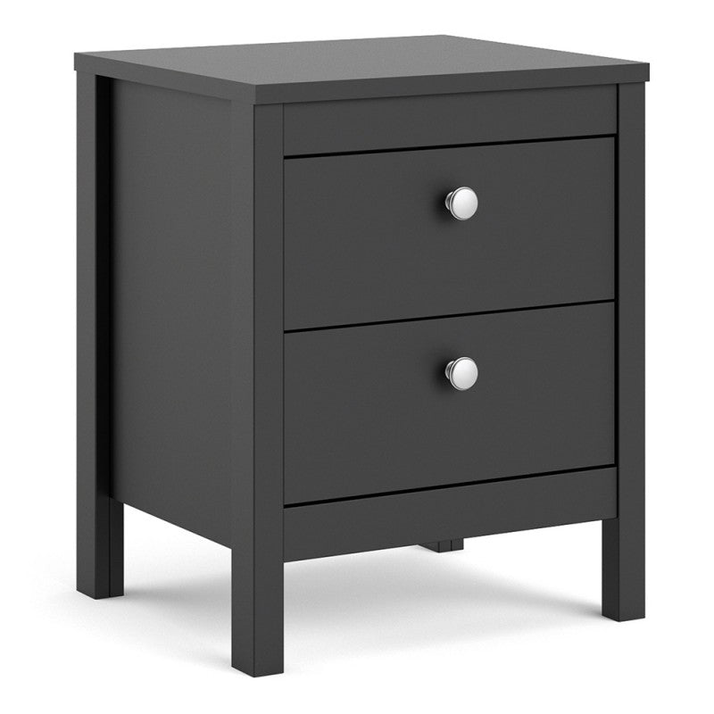 Madrid Bedside Table 2 drawers in Matt Black