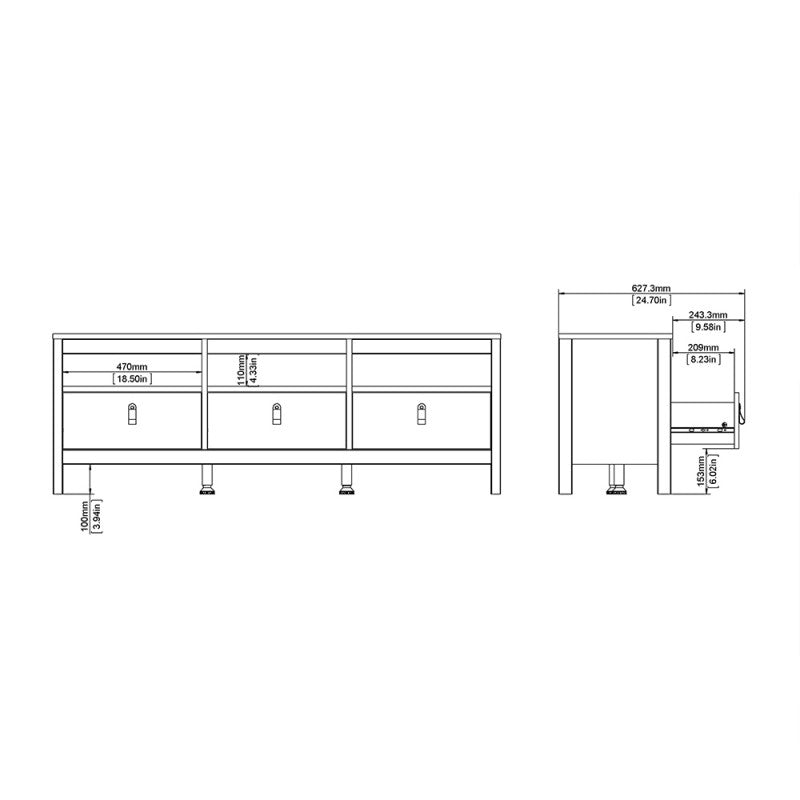 Madrid Tv-unit 3 drawers in Matt Black
