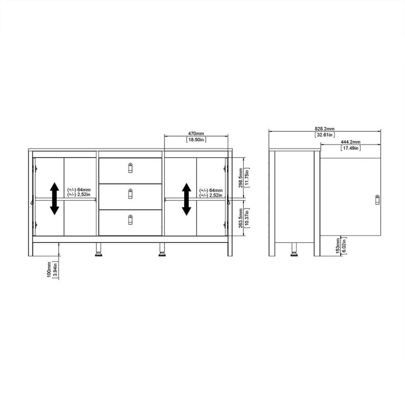 Madrid Sideboard 2 doors + 3 drawers  in Matt Black