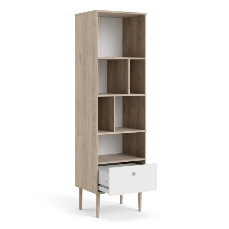 Rome Bookcase with 1 drawer in Jackson Hickory Oak with Matt White