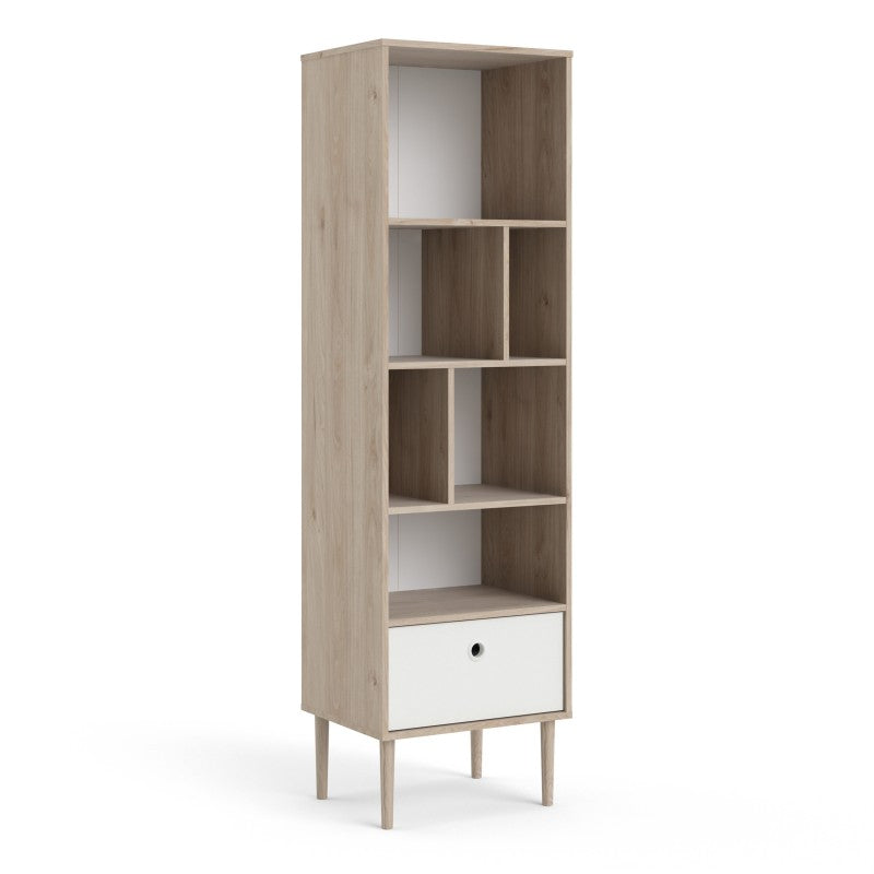 Rome Bookcase with 1 drawer in Jackson Hickory Oak with Matt White