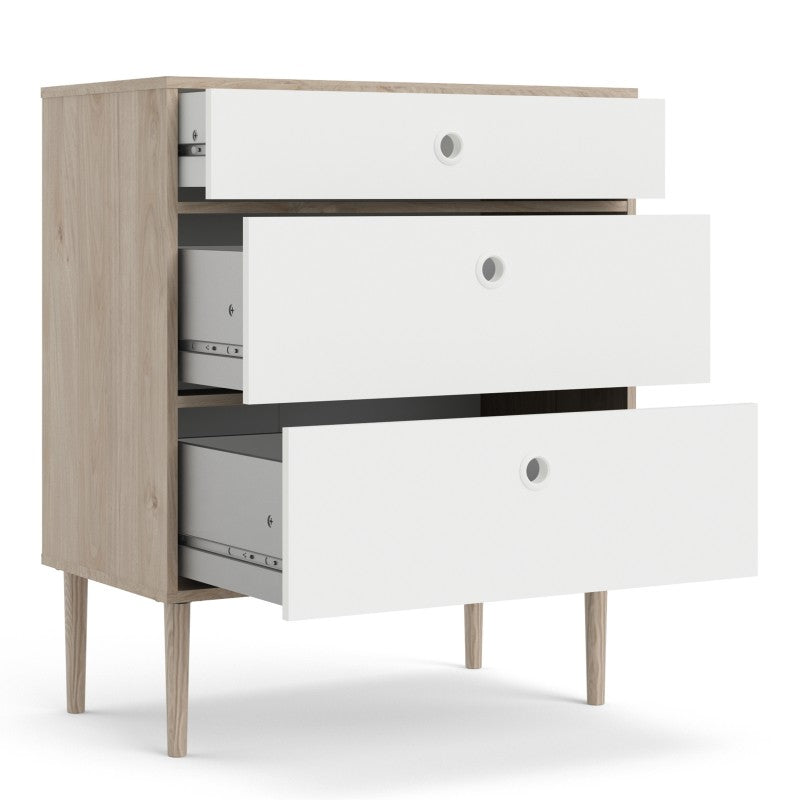 Rome Chest 3 drawers in Jackson Hickory Oak with Matt White