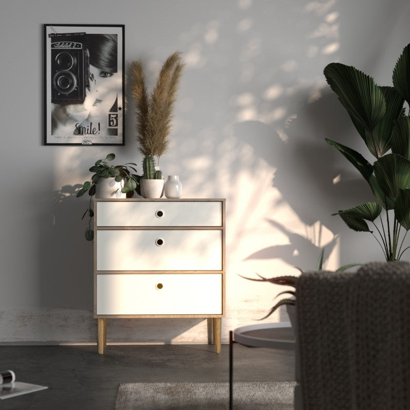 Rome Chest 3 drawers in Jackson Hickory Oak with Matt White