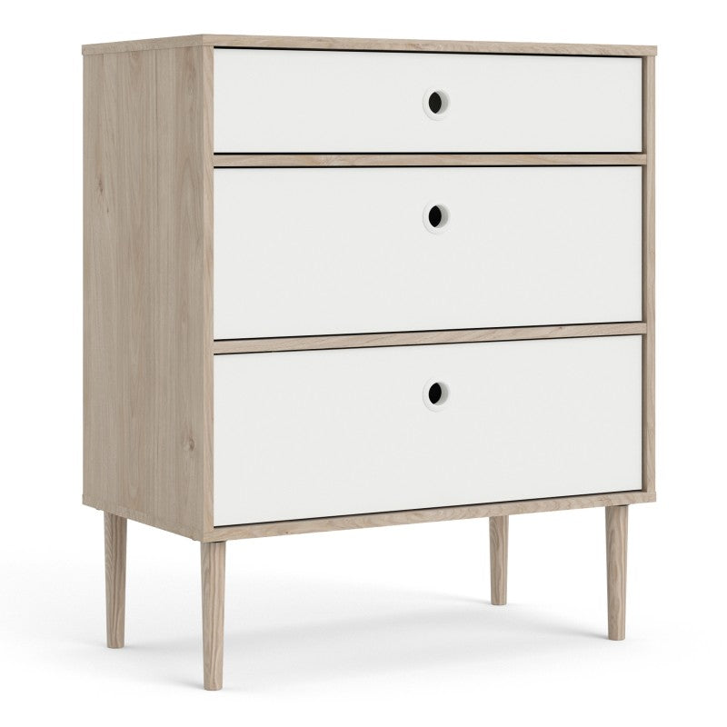 Rome Chest 3 drawers in Jackson Hickory Oak with Matt White