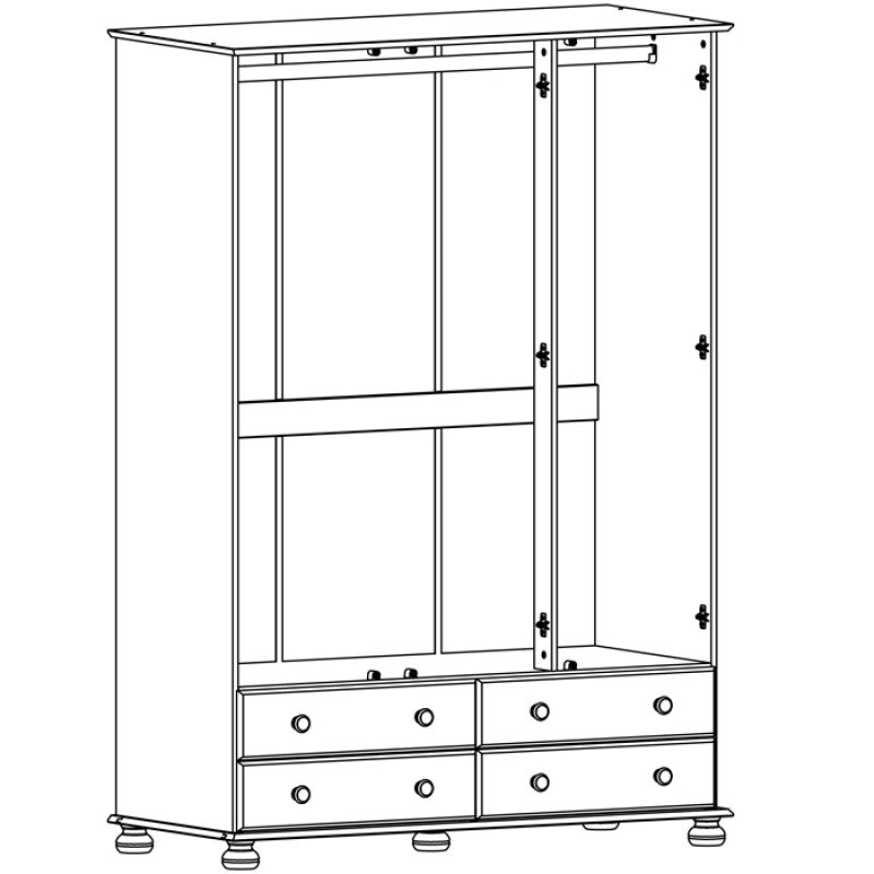 Copenhagen 3 Door 4 Drawer Wardrobe in Cream/Pine