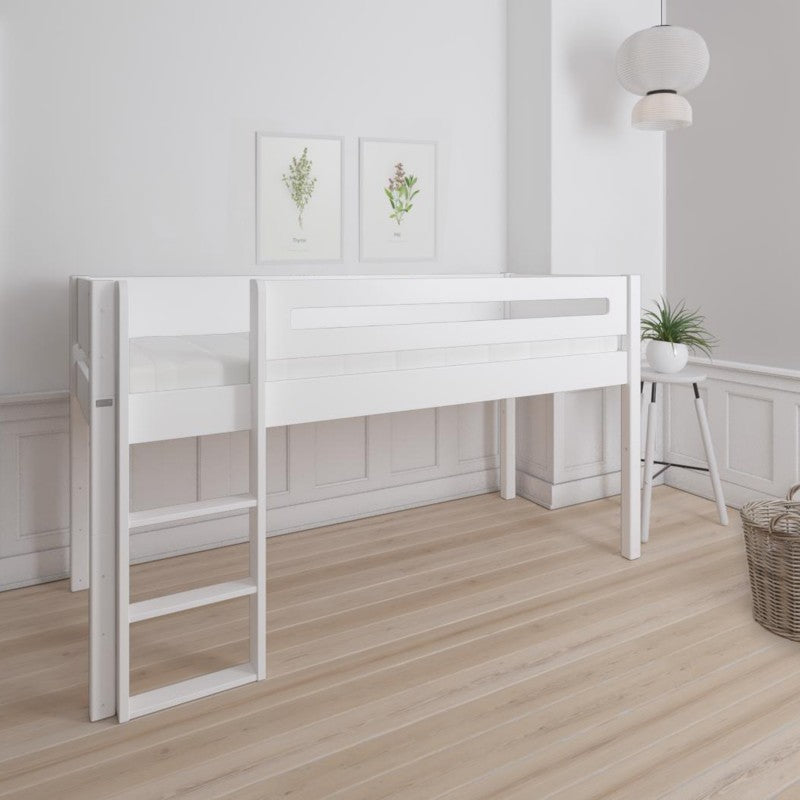 Manis-h White Mid Sleeper Bed with Safety Rail in Snow White