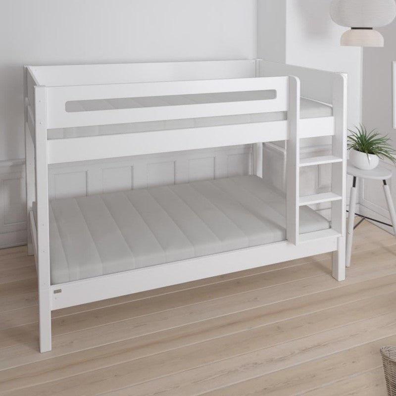 Manis-h White Bunk Bed with Safety Rail in Snow White