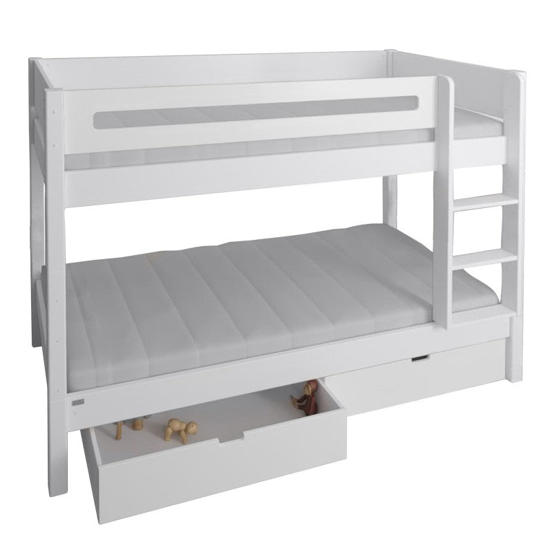 Manis-h White Bunk Bed with Safety Rail and 2 drawers in Snow White