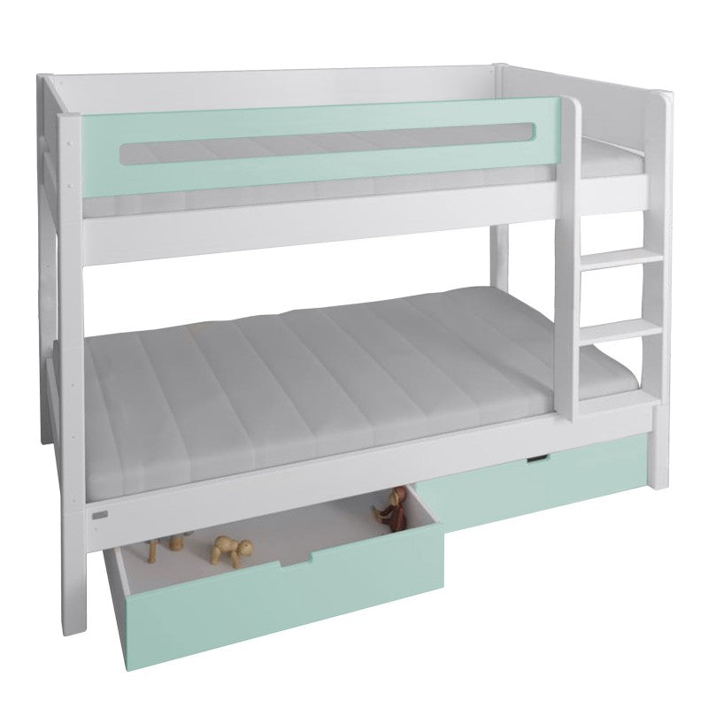 Manis-h White Bunk Bed with Safety Rail and 2 drawers in Azur Mint