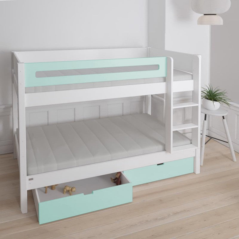 Manis-h White Bunk Bed with Safety Rail and 2 drawers in Azur Mint