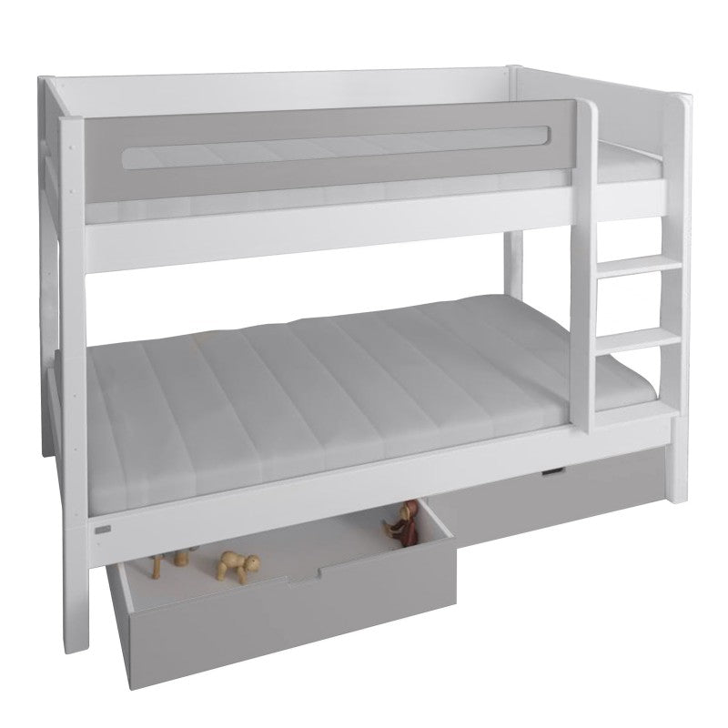 Manis-h White Bunk Bed with Safety Rail and 2 drawers in Silver Grey