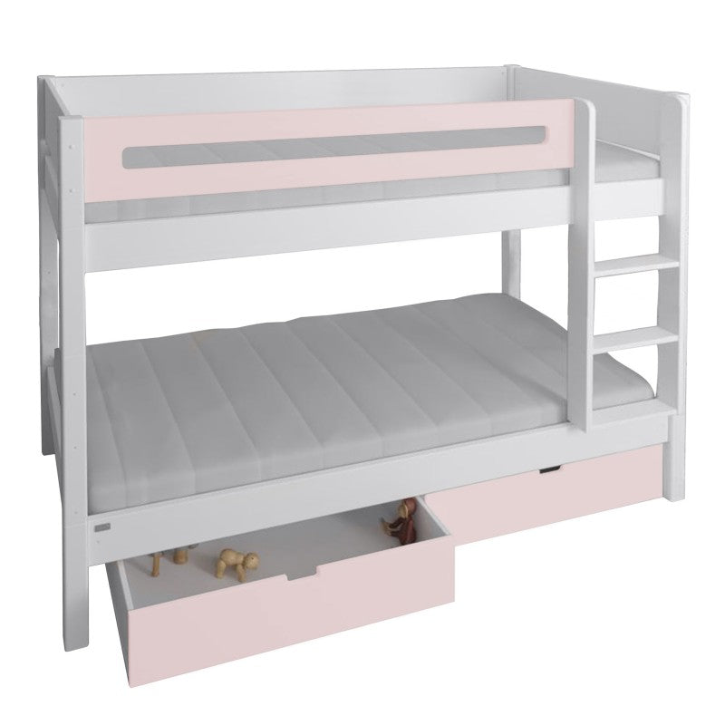 Manis-h White Bunk Bed with Safety Rail and 2 drawers in Light Rose