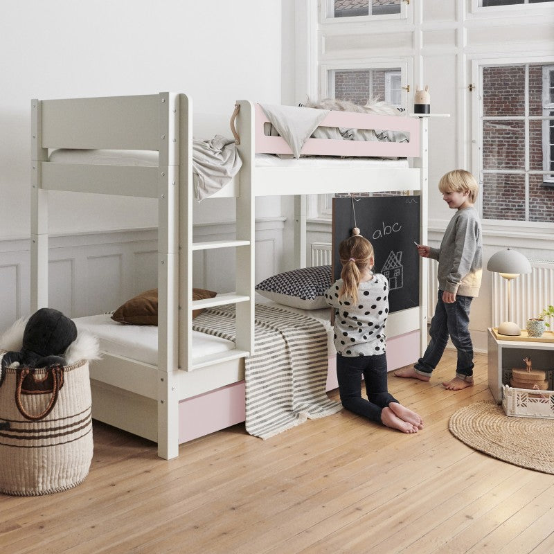Manis-h White Bunk Bed with Safety Rail and 2 drawers in Light Rose
