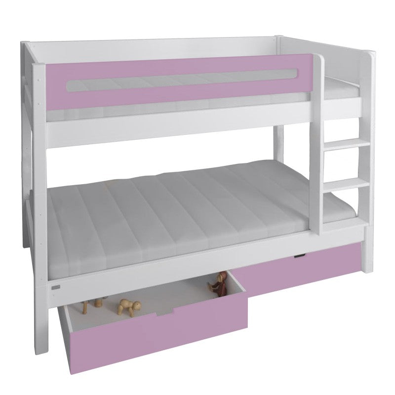 Manis-h White Bunk Bed with Safety Rail and 2 drawers in Dusty Rose