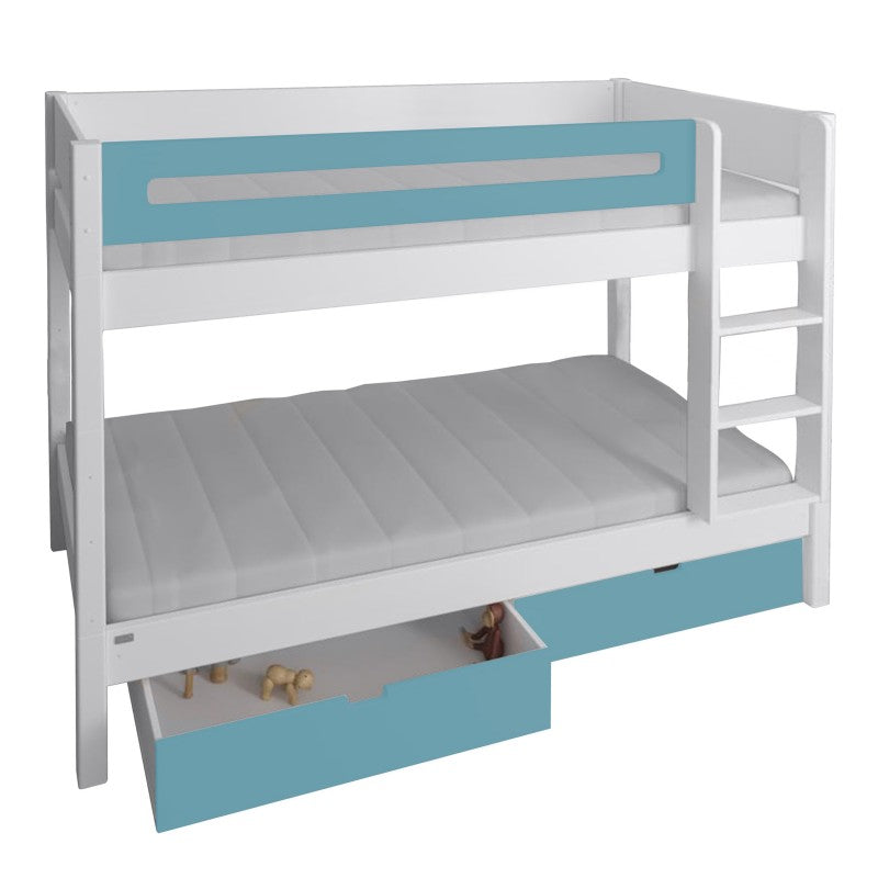 Manis-h White Bunk Bed with Safety Rail and 2 drawers in Petroleum