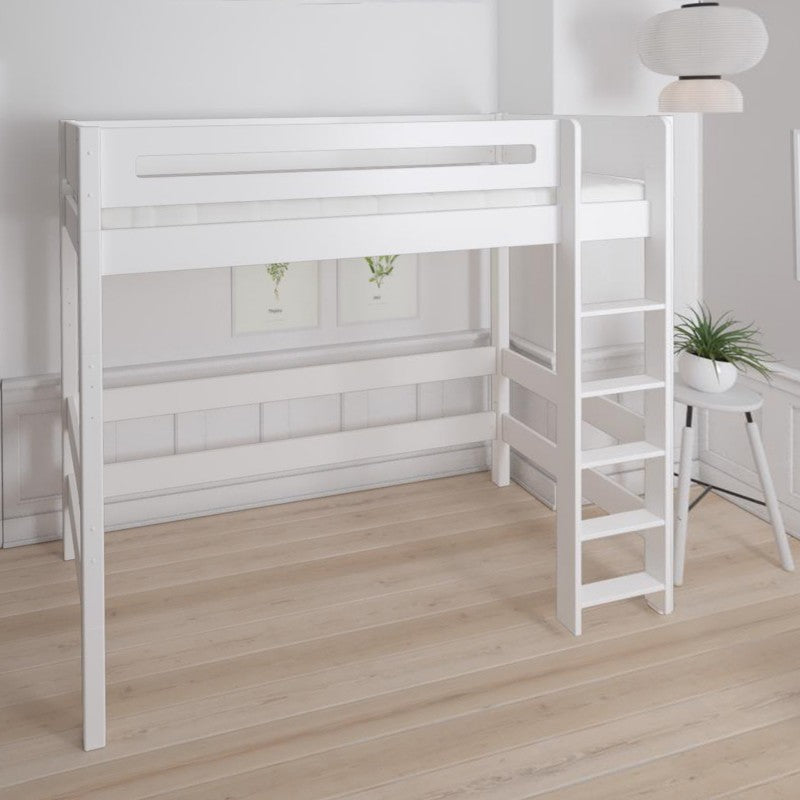 Manis-h White High Sleeper Bed with Safety Rail in Snow White