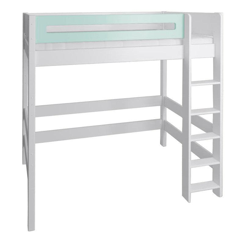 Manis-h White High Sleeper Bed with Safety Rail in Azur Mint