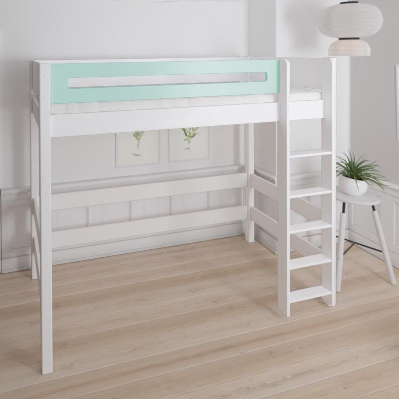 Manis-h White High Sleeper Bed with Safety Rail in Azur Mint