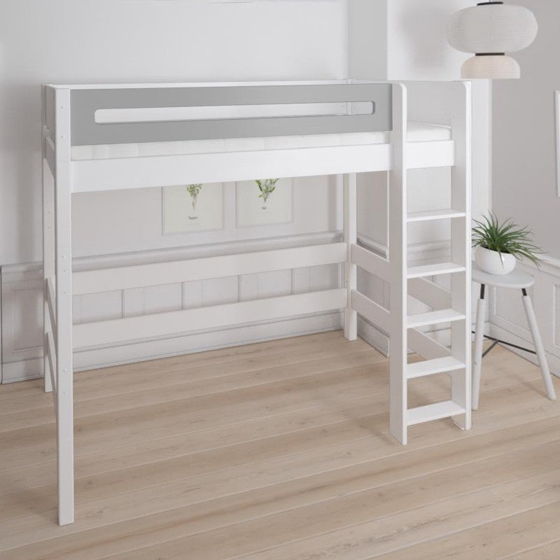 Manis-h White High Sleeper Bed with Safety Rail in Silver Grey