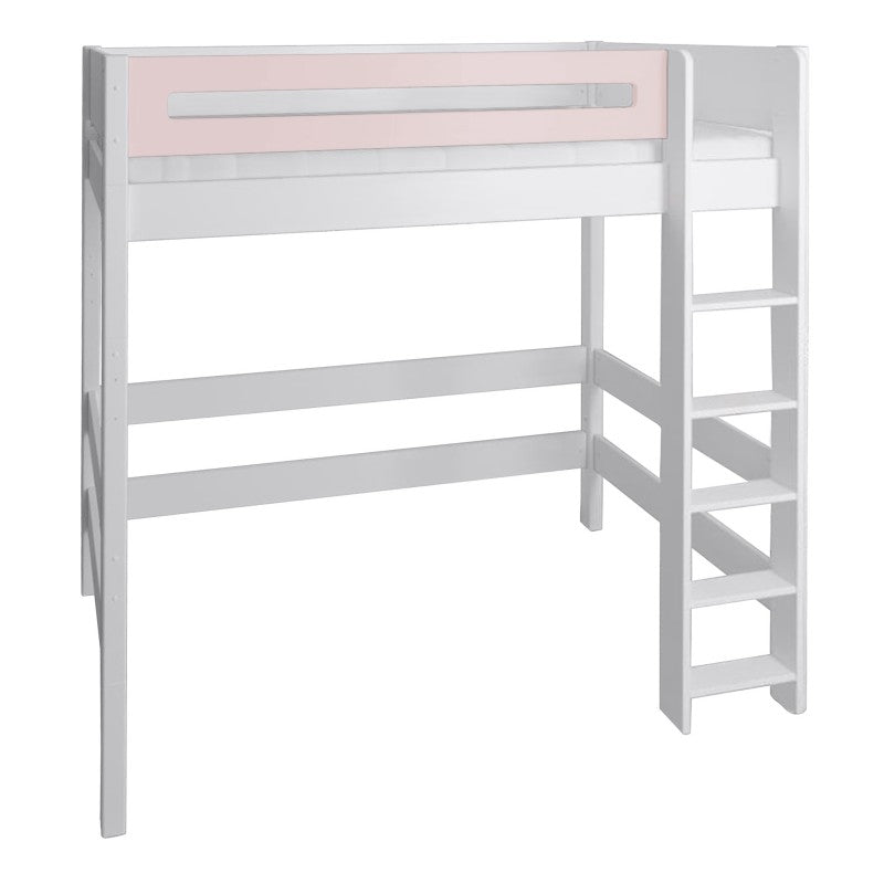 Manis-h White High Sleeper Bed with Safety Rail in Light Rose